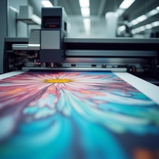 Macchina da stampa moderna e pulita che produce con cura una sezione di un murale personalizzato.